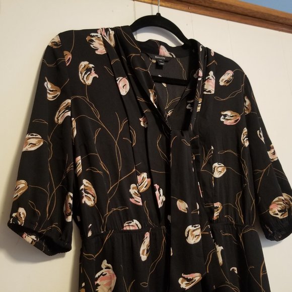 RW&Co. Floral Black Fit & Flare Dress, with Neck Tie - Picture 9 of 14